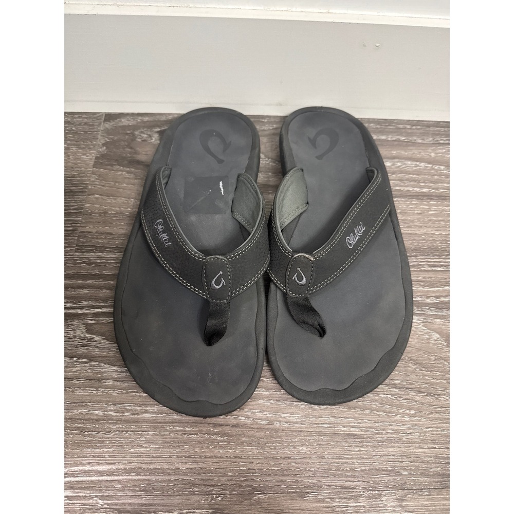 OluKai Ohana Mens Flip Flops Charcoal Black Sandals 10110A-4042 Size 9
